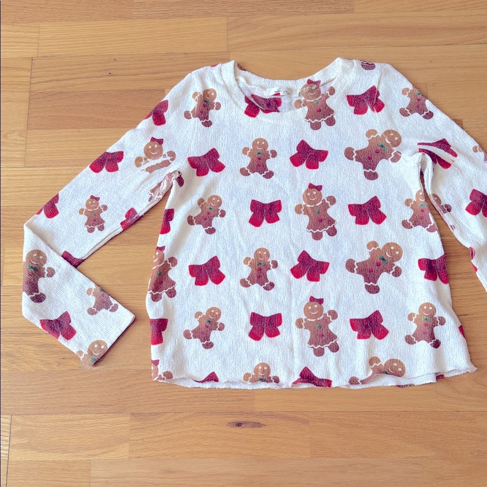 🍪CUTE Top🍪Gingerbread and Bow Print Long Sleeve